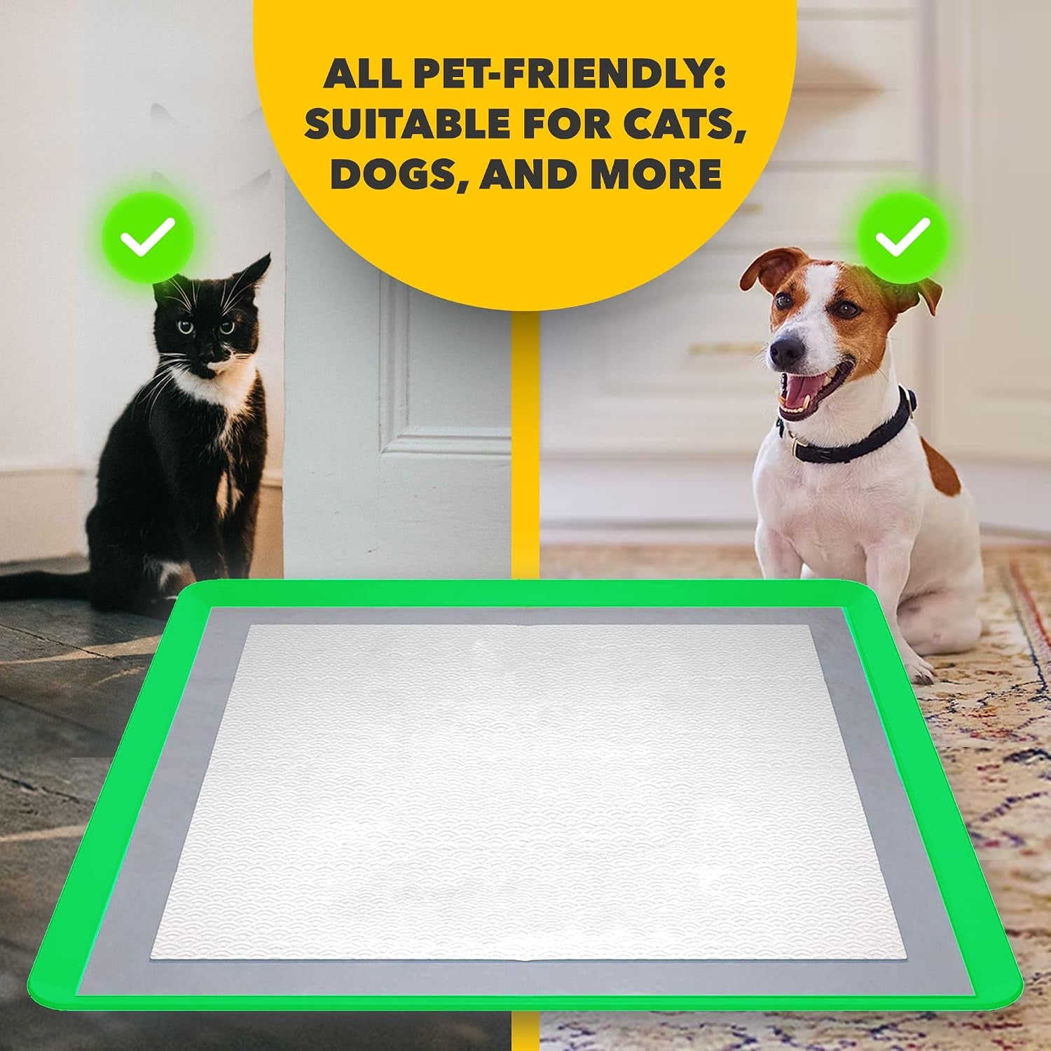 Tidyfriend 2 Pack Dog Pee Pad Holder - Fits up to 24” X 24” Pee Pad Holder for Dogs - Stable Grip, Soft Edges, Quick Wipe Silicone Surface Dog Pad Holder for Indoor Flooring Protection (Green)