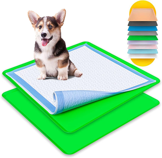 Tidyfriend 2 Pack Dog Pee Pad Holder - Fits up to 24” X 24” Pee Pad Holder for Dogs - Stable Grip, Soft Edges, Quick Wipe Silicone Surface Dog Pad Holder for Indoor Flooring Protection (Green)
