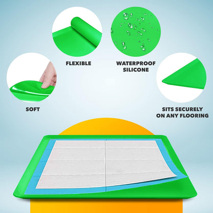 Tidyfriend 2 Pack Dog Pee Pad Holder - Fits up to 24” X 24” Pee Pad Holder for Dogs - Stable Grip, Soft Edges, Quick Wipe Silicone Surface Dog Pad Holder for Indoor Flooring Protection (Green)